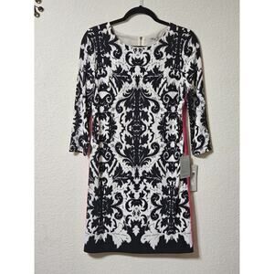Eliza J Dress Womens 8 Scoop Neck 3/4 Sleeve Back Zip Lined Paisley
